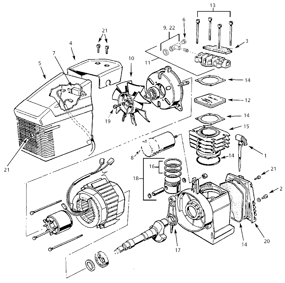 Pump Parts (1999) Diagram and Parts List for FP000100AV  Campbell Hausfeld Compressor